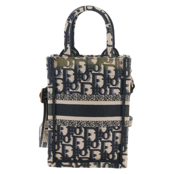 DIOR Trotter Canvas Book Tote Mini Bag Navy Gold - Picture 4 of 14